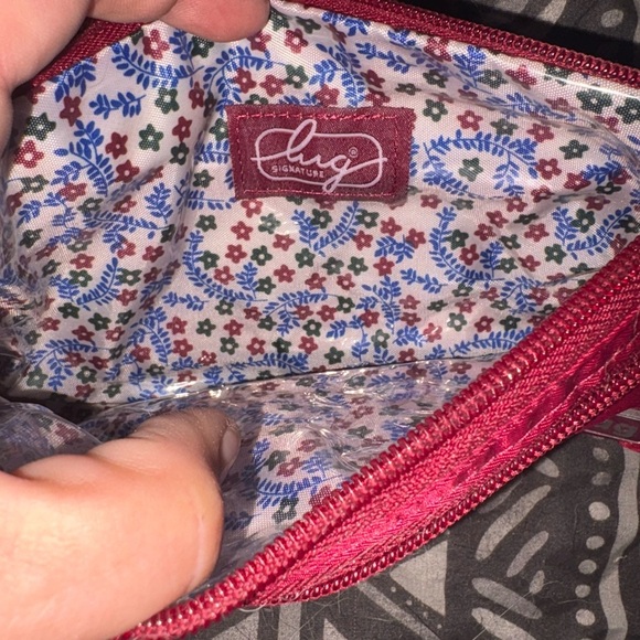 Lug Red Quilted Wristlet Clutch with waterproof interior. - Picture 4 of 5